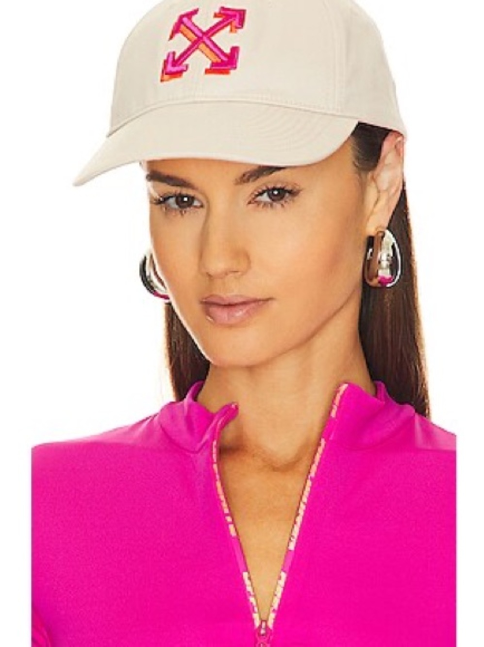Off-White Cream Cap with Embroidered Arrow